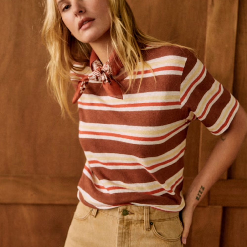 Sezane Striped Brown and Cream Top